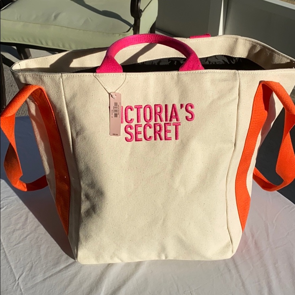 Victoria's Secret Cream and Orange Tote Bag